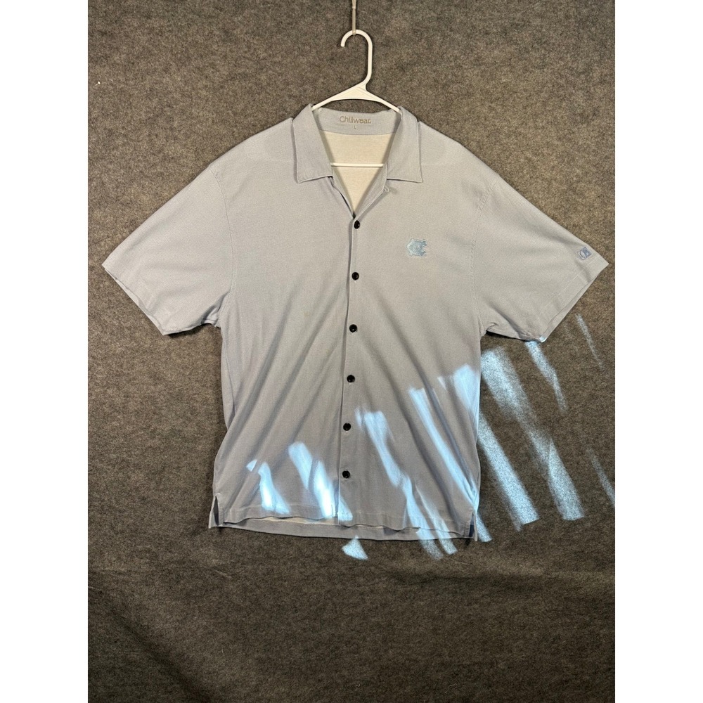Chiliwear Mens Light Blue‎ Gingham UNC Tar Heels Button Up Shirt Size L